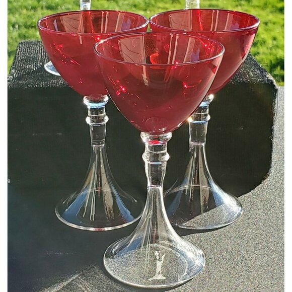 Veranda Ruby Red Cocktail Glasses 5" set /5 cordials Artland fluted stem liquor - Picture 2 of 12